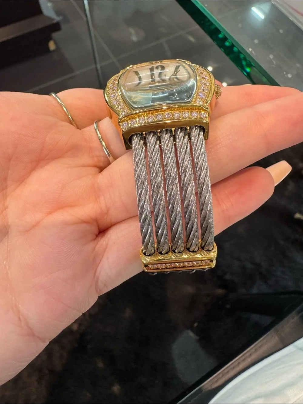 New DMQ Women's Two-Tone Cable Bangle Watch Crystal Bezel MOP Tone Dial